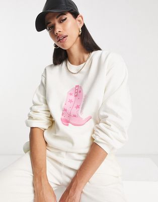 Threadbare Dixie oversized printed cowgirl sweater in white