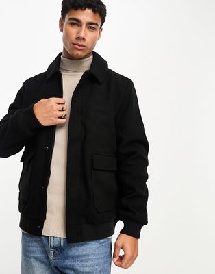 Threadbare faux wool jacket in black-Gray