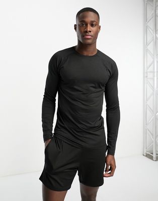 Threadbare Fitness long sleeve training top in black - part of a set