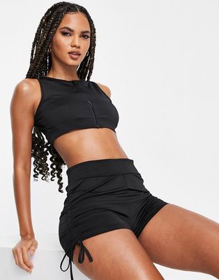 Threadbare Fitness zip front gym crop top in black