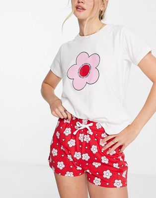 Threadbare flower short pajama set in red and white
