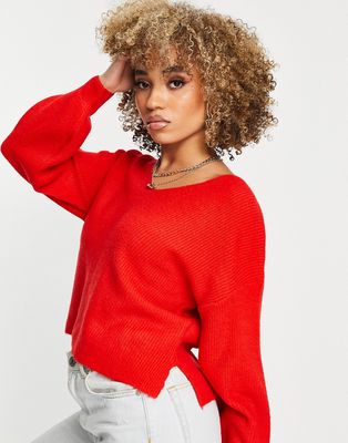 Threadbare fluffy knit sweater in bright red