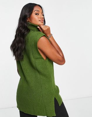 Threadbare Gotham sleeveless turtleneck sweater in khaki-Green
