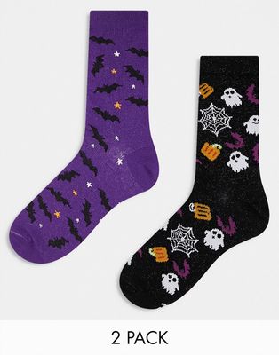 Threadbare halloween 2 pack spider web and ghost socks in black