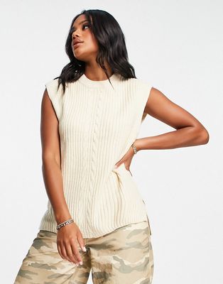 Threadbare Honey cable knit crew neck sweater in stone-Neutral
