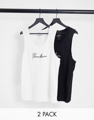 Threadbare jackfruit 2 pack lounge tank tops with script logo in black and white
