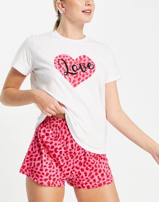 Threadbare love leopard short pajama set in pink and gray