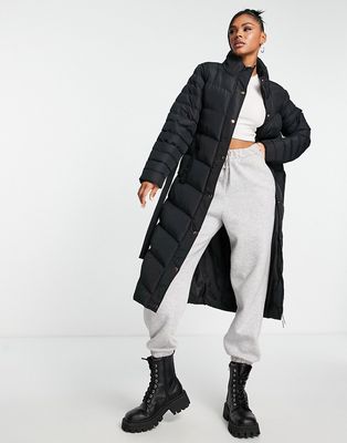 Threadbare Opa maxi puffer coat with belt in black