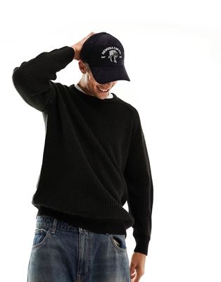 Threadbare oversized heavy fisherman knit sweater in black