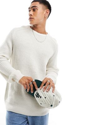 Threadbare oversized heavy fisherman knit sweater in ecru heather-White