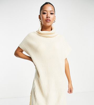 Threadbare Petite Aaliyah turtle neck knit mini dress in stone-Neutral