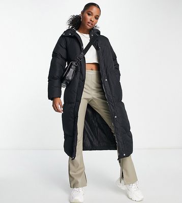 Threadbare Petite Jodie maxi puffer coat with hood in black