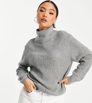 Threadbare Petite Valeria stitch detail high neck sweater in gray-Grey