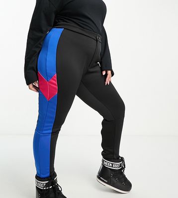 Threadbare Plus Ski pants with panelling in black and blue