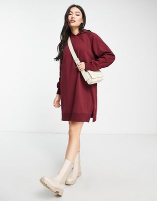 Threadbare Quinn hoodie mini dress in deep wine-Red