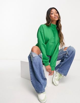 Threadbare River button neck cropped sweatshirt in green - part of a set