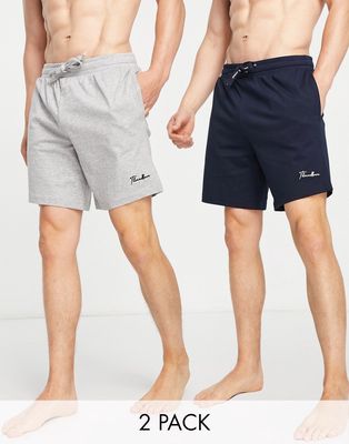 Threadbare ronson 2 pack lounge shorts in navy and gray