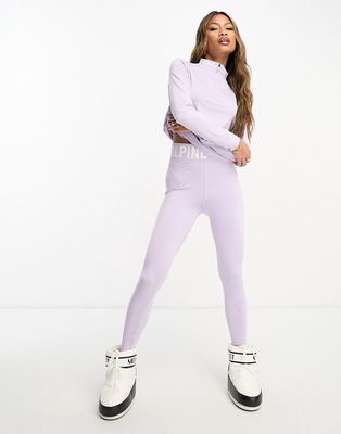 Threadbare Ski base layer banded waistband leggings and long sleeeve top set in lilac-Purple
