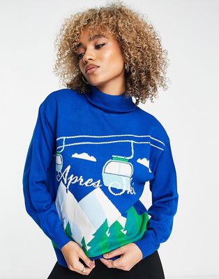Threadbare Ski high neck printed sweater in blue