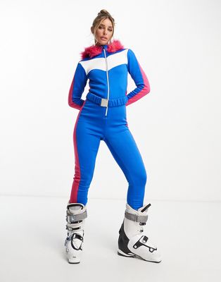 Threadbare Ski hooded jumpsuit in blue
