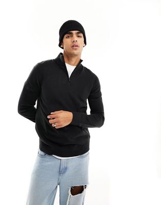 Threadbare soft touch half zip funnel neck sweater in black