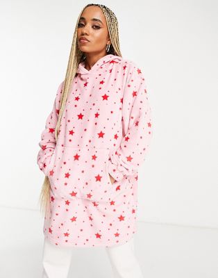 Threadbare starry snuggle hoodie in pink and red
