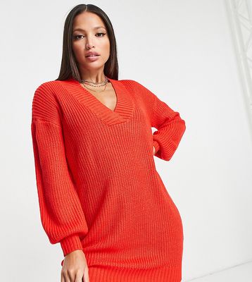 Threadbare Tall Adeline v neck knitted mini dress in red