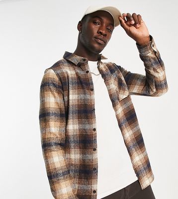 Threadbare Tall plaid shirt in brown and navy
