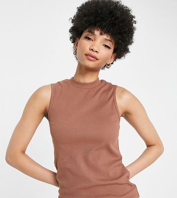 Threadbare Tall ribbed high neck tank top in brown