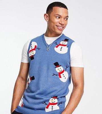 Threadbare Tall snowman Christmas sweater vest in denim blue