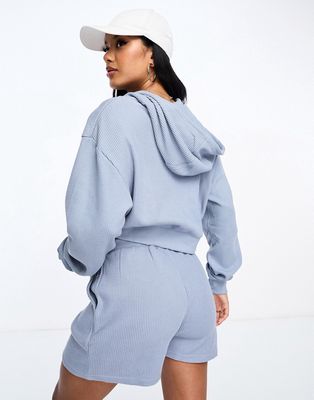 Threadbare waffle cropped hoodie in blue - part of a set