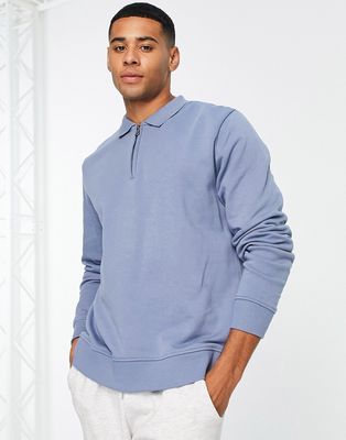 Threadbare zip polo sweatshirt in dusky blue