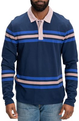 Threads 4 Thought Ashby Stripe Long Sleeve Organic Cotton Blend Piqué Polo in Raw Denim /Eclipse
