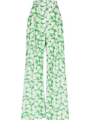 Three Graces floral-embroidered wide-leg trousers - Green