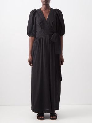 Three Graces London - Bronwyn Fil-coupé Cotton Wrap Maxi Dress - Womens - Black