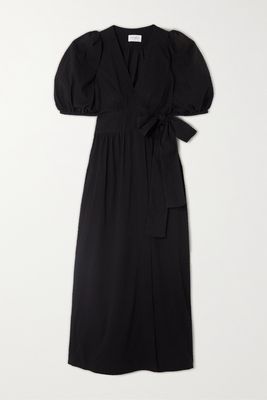 Three Graces London - Bronwyn Swiss-dot Cotton-seersucker Wrap Dress - Black