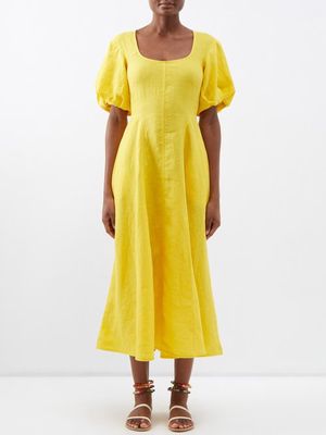 Three Graces London - Nell Scoop-neck Linen Midi Dress - Womens - Yellow