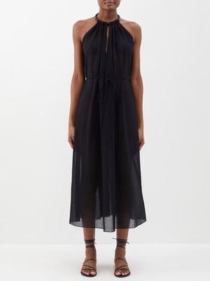 Three Graces London - Rhian Crinkled Cotton-gauze Midi Dress - Womens - Black