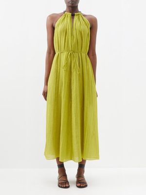 Three Graces London - Rhian Crinkled-gauze Midi Dress - Womens - Green