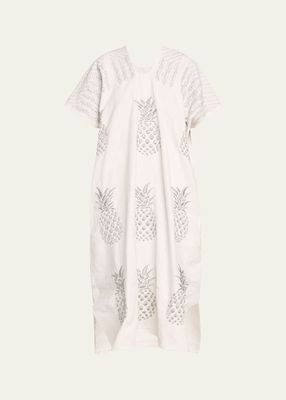 Three-Panel Midi Kaftan with Metallic Pineapple Embroidery Design