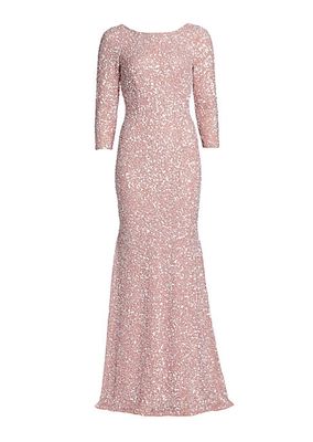 Three-Quarter Sleeve Sequin Sheath Gown