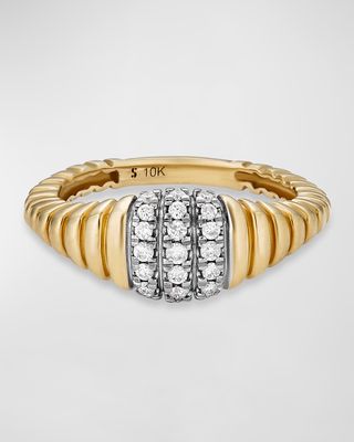 Three-Row Diamond Pavé 10K Gold Pinky Ring