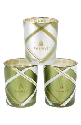 Thymes Frasier Fir Frosted Plaid Votive Trio in Green/Clear