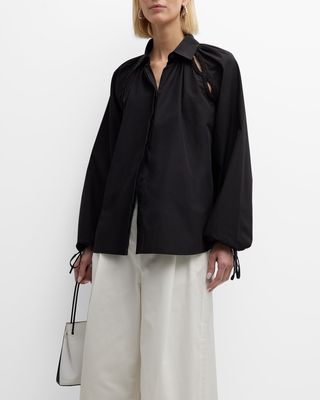Tiana Cutout Blouson-Sleeve Poplin Shirt