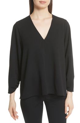 Tibi Ruched Sleeve Top in Black