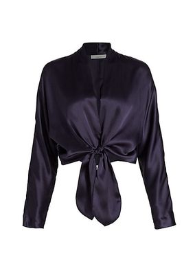 Tie-Front Silk Long-Sleeve Blouse