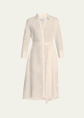 Tie-Waist Linen Midi Shirtdress