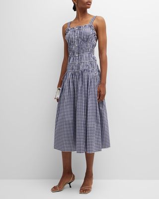Tiered Check-Print Sleeveless Midi Dress