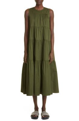 Tiered Cotton Midi Dress in Evergreen