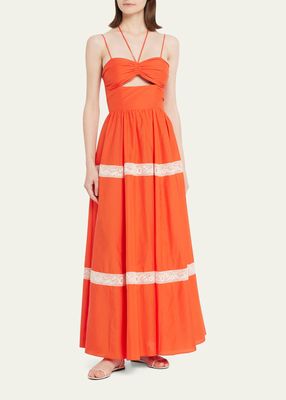 Tiered Cutout Lace-Trim Maxi Dress